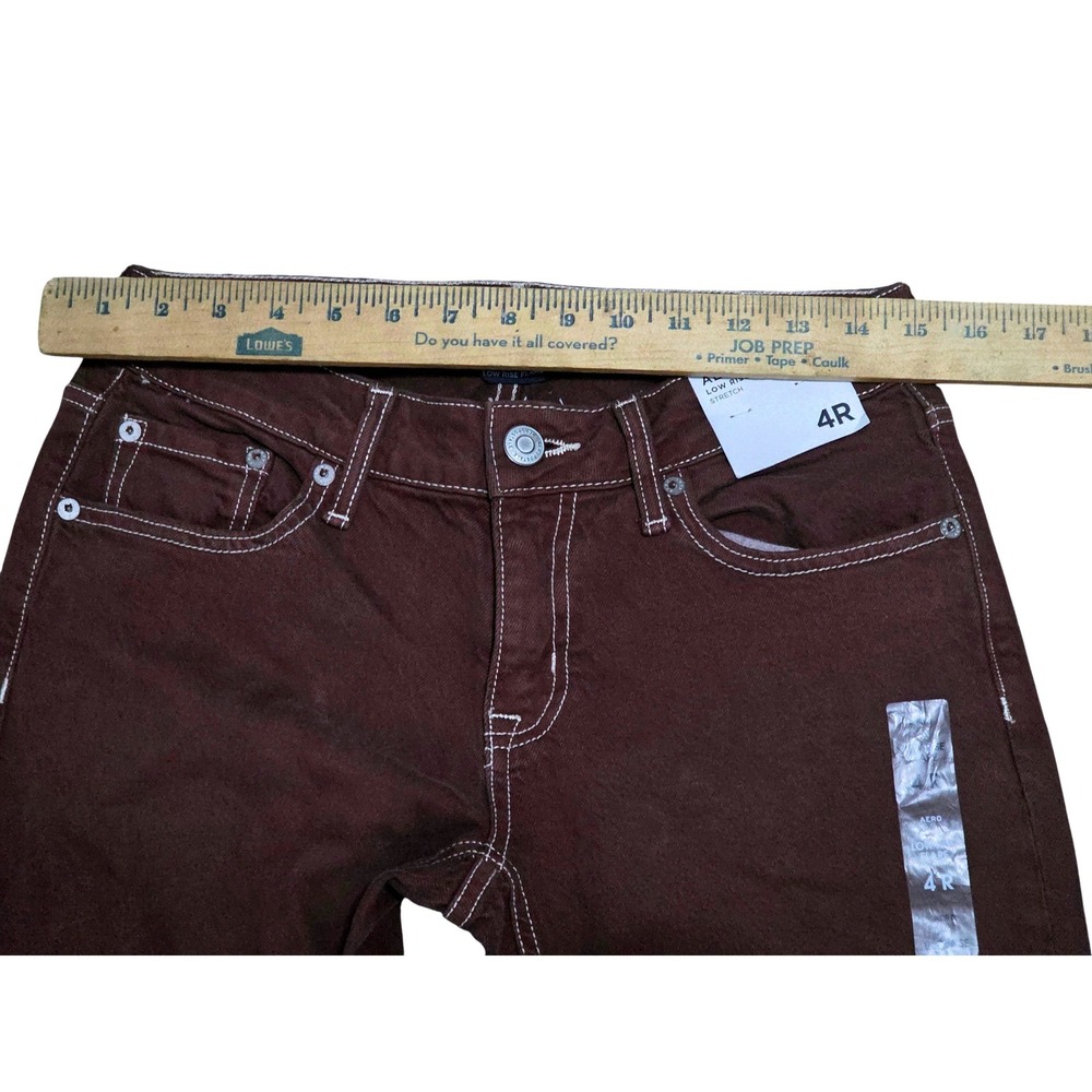 Aeropostale Womens Low Rise Flare Jeans Burgundy Brown Contrast Stitch 4R NEW - Picture 4 of 14